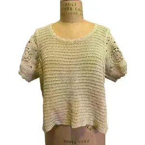 Solitaire Boho Festival Crème Crochet Short Sleeve Pullover Top Size XL